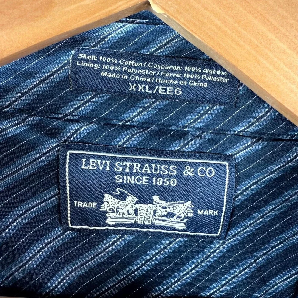 Levi's Overcoat Men's 2XL Navy Blue‎ Collared Long Sleeve Flap Pockets Button-Up